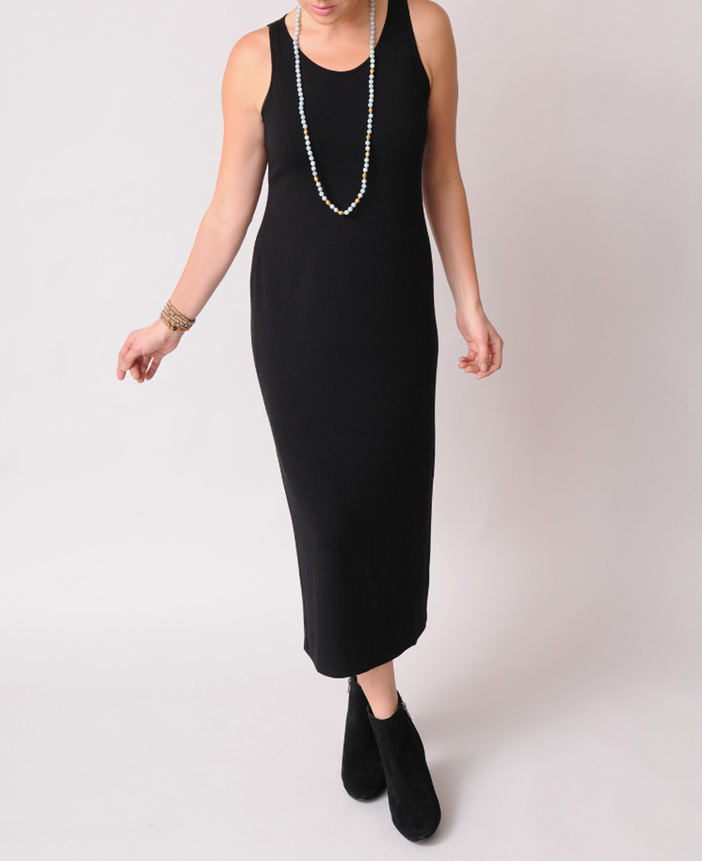 Eileen Fisher Sleeveless Midi Column Dress XS XSP Petite Black Lagenlook Capsule